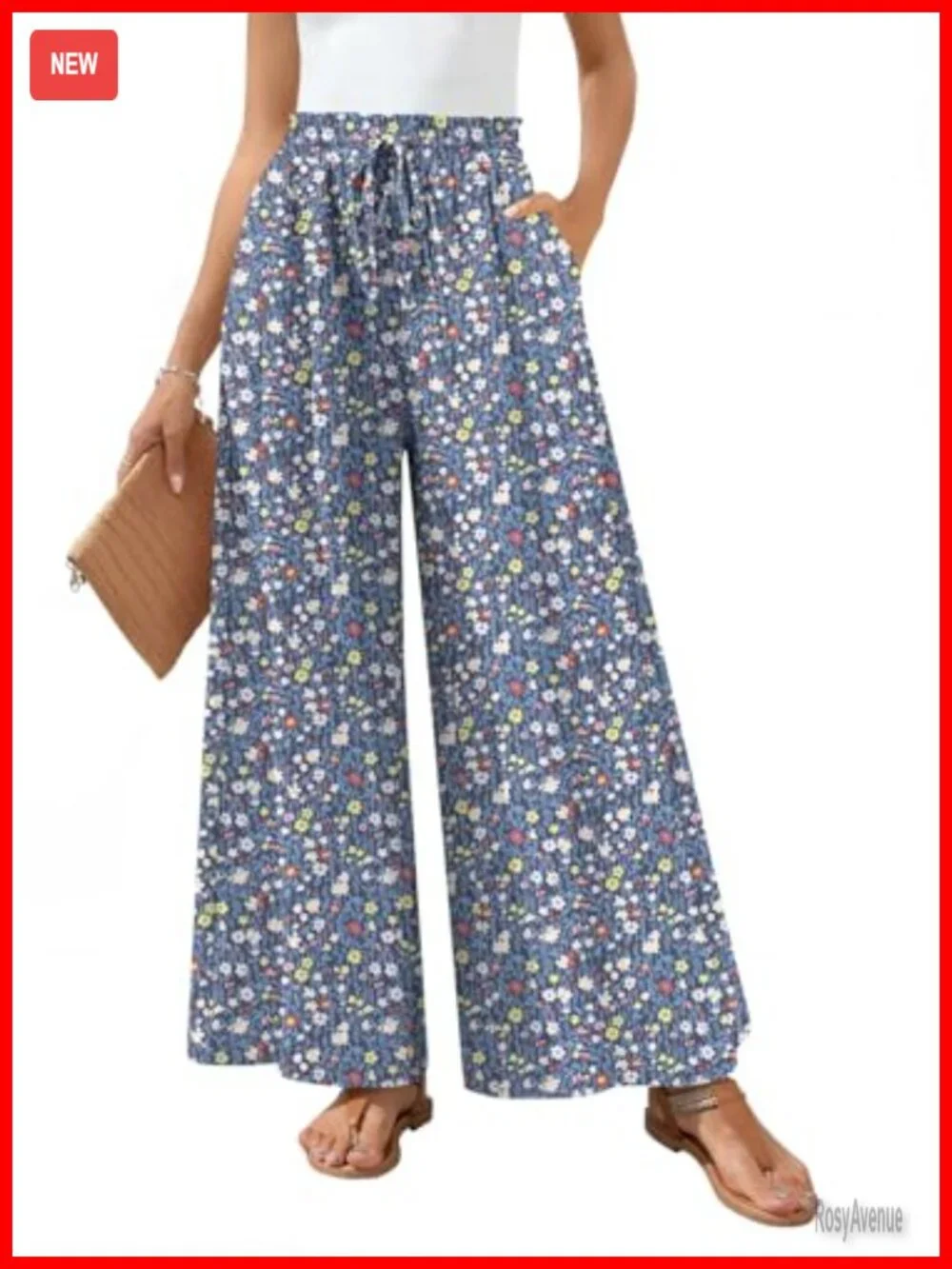 Wide Leg Palazzo Pants Flowy Gaucho Pant Elastic Waist with Pockets Plus Size